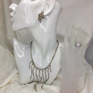 Vintage Rhinestone/Crystal Earrings, Necklace & Ring Set
